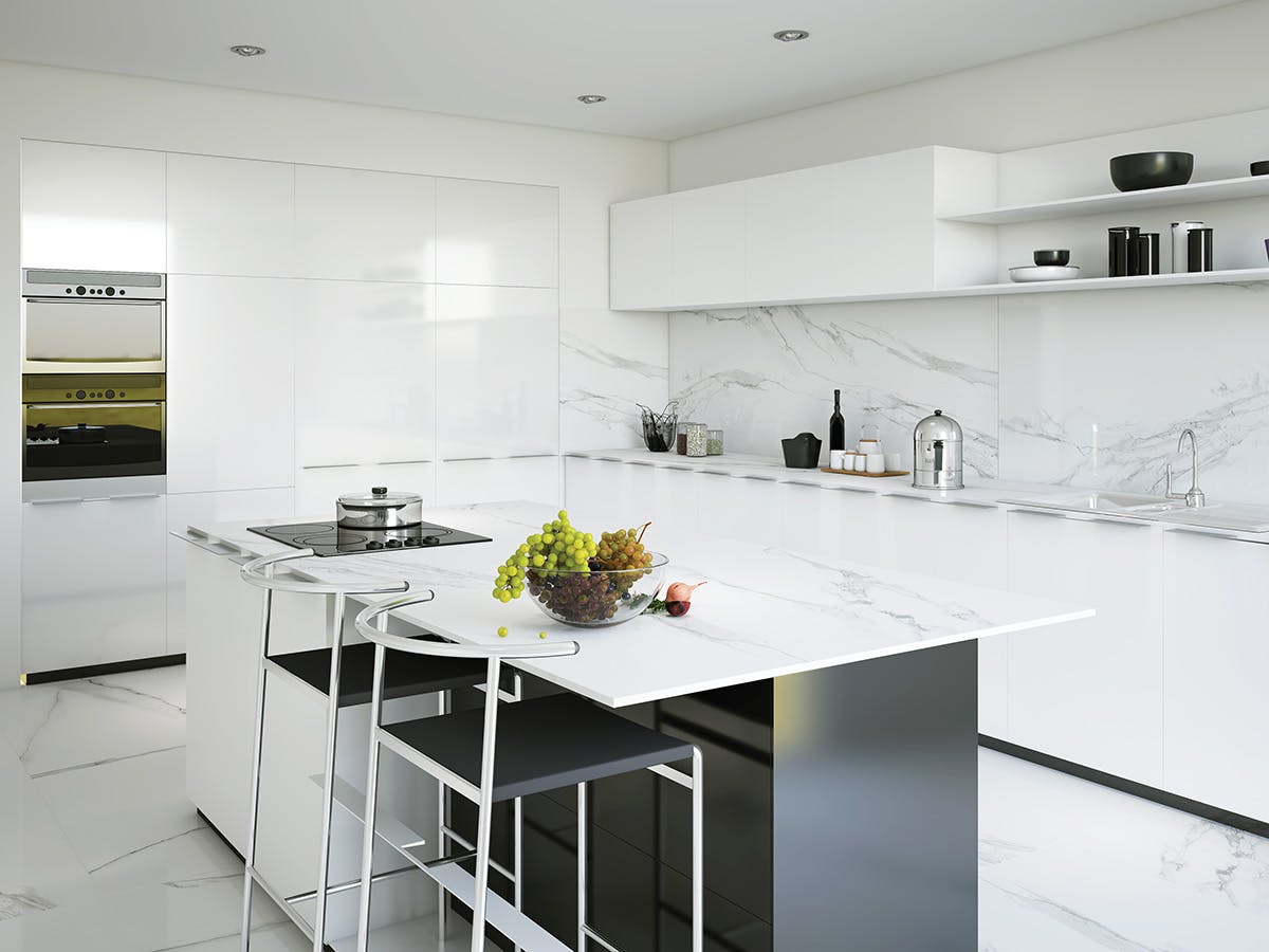 Classic Carrara Lifestyle kitchen from RAK Ceramics
