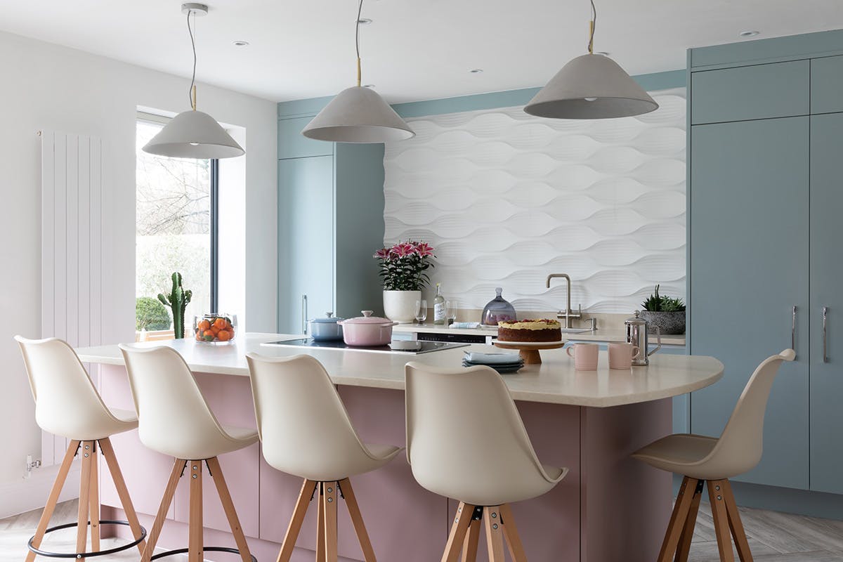 A glossy pink kitchen to illustrate the podcast How to Buy a Kitchen or Bathroom Series 3