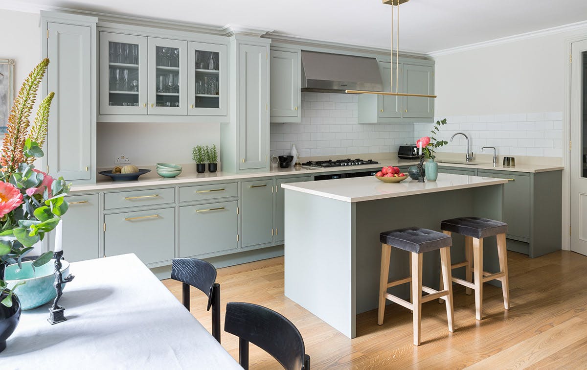pale green kitchen cabinetry
