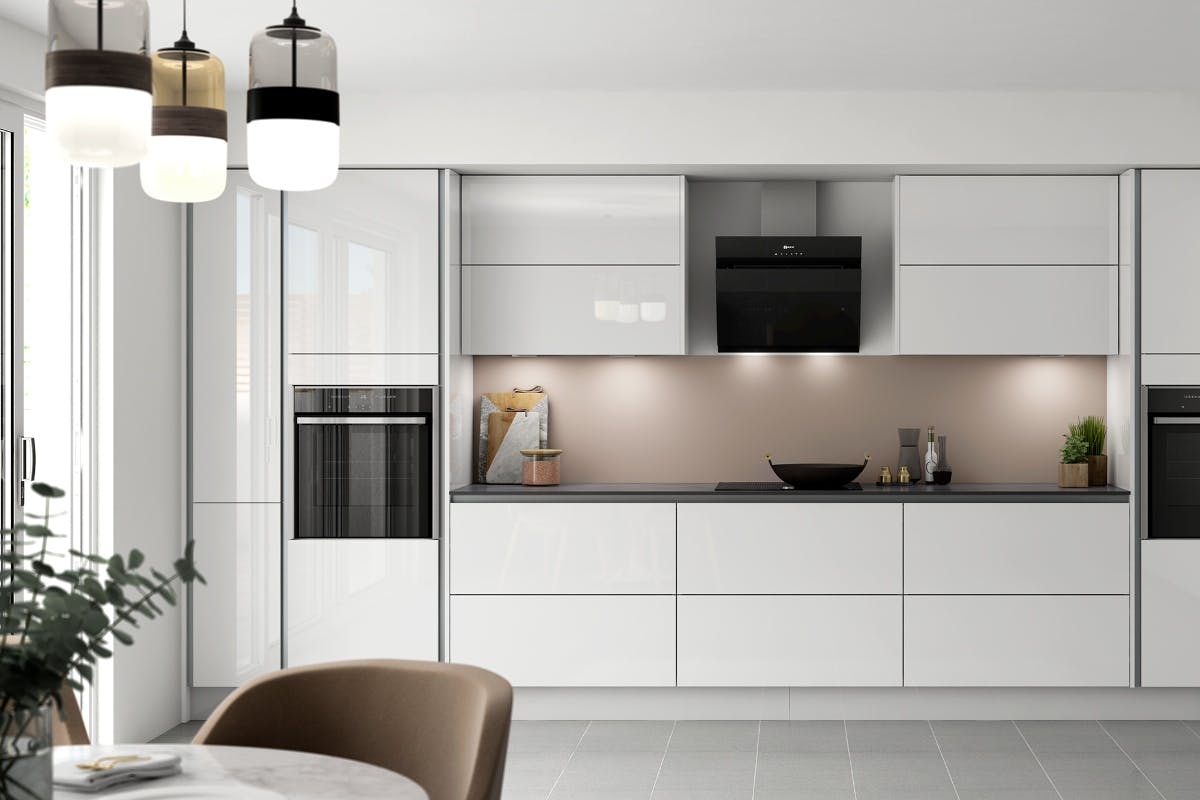 kitchen units in true handleless Nordica white