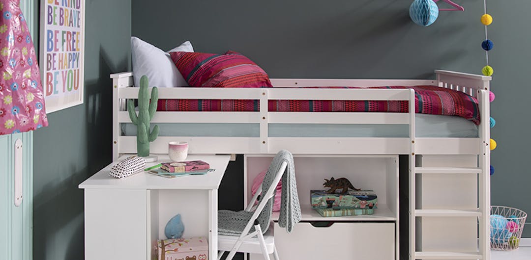 kids bedrooms featuring high bed with storage underneath