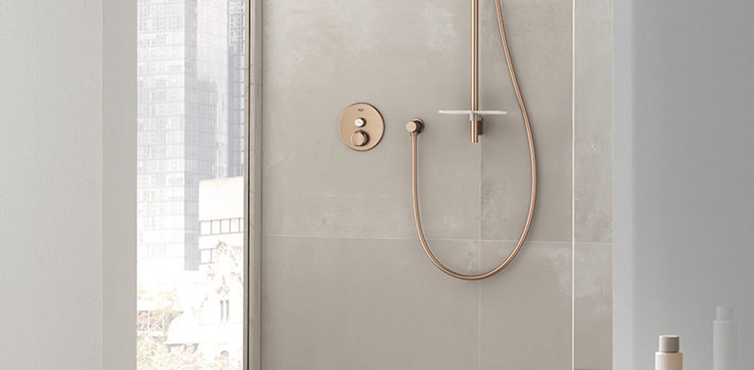 brass shower in smart home bathroom